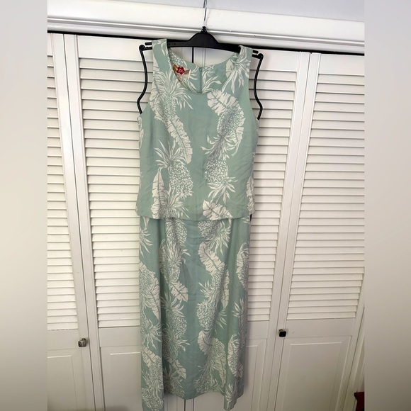 Hilo Hattie Mint Green Floral Maxi Skirt and Top Set Vintage 100% Silk EUC - Picture 1 of 9